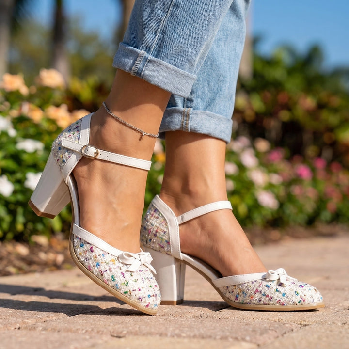 White Aria Vance Block Heels 1