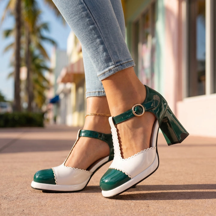 Green Aria Quinn T-Strap Sandals 1
