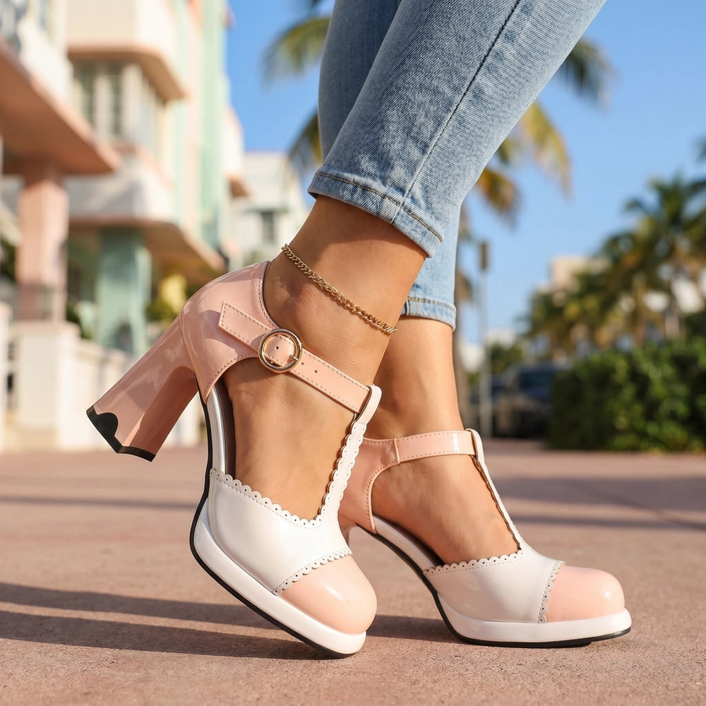 Pink Aria Quinn T-Strap Sandals 1