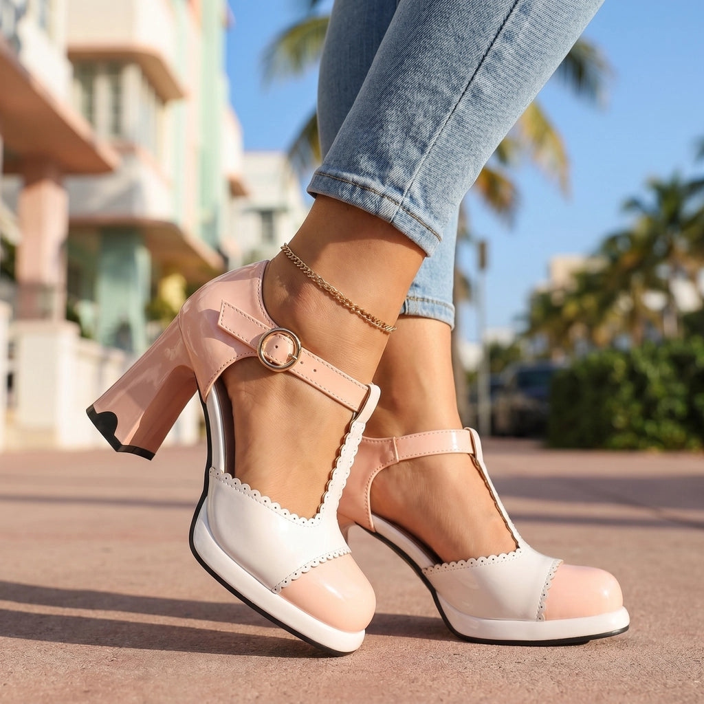 Pink Aria Quinn T-Strap Sandals 1