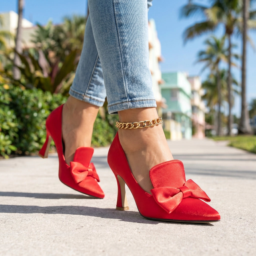 Red Sienna Rose Satin Pumps 1