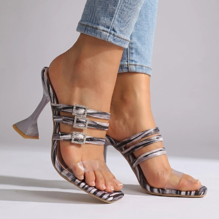Black Grey Sienna Block Heel Slides 3