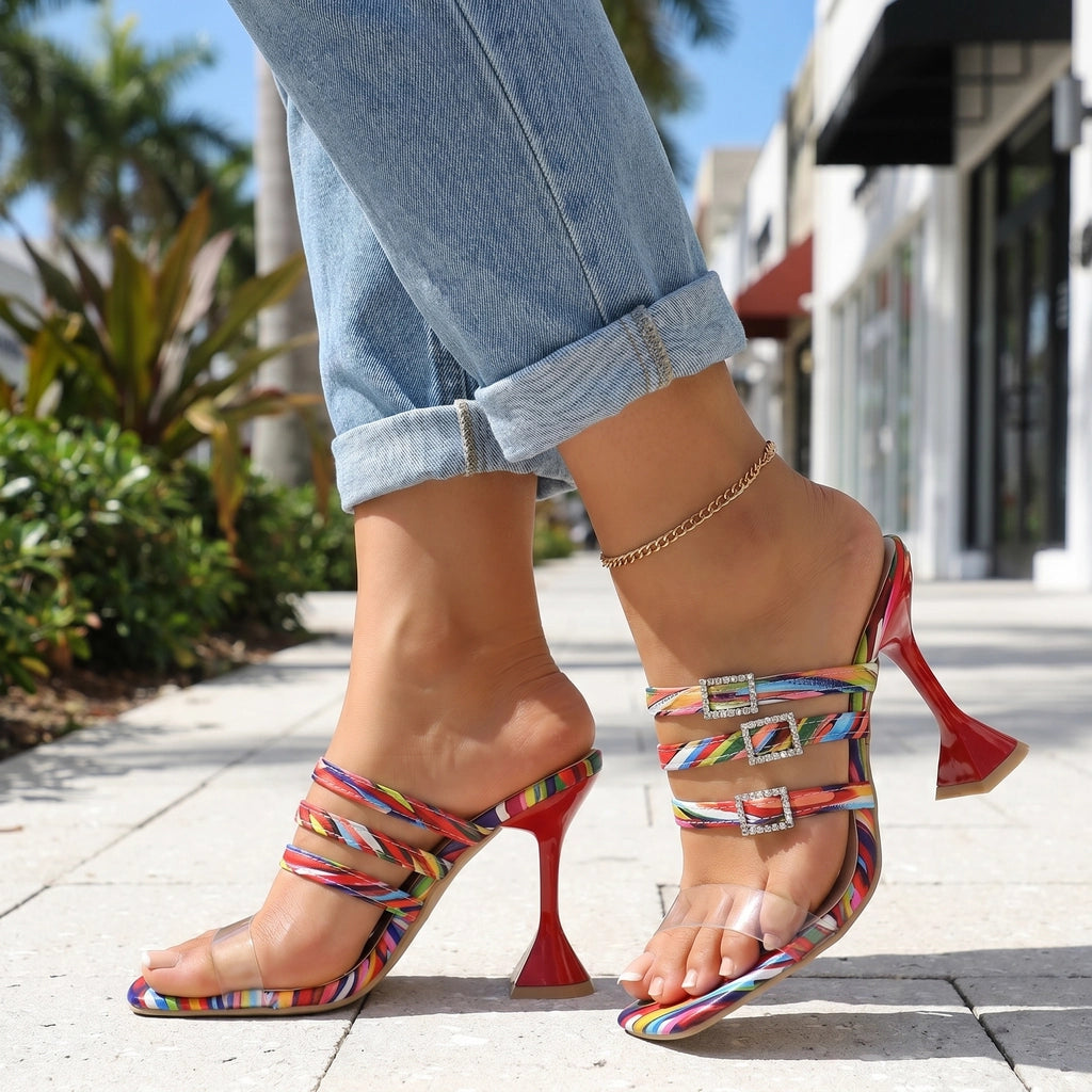 Red Multi Sienna Block Heel Slides 1