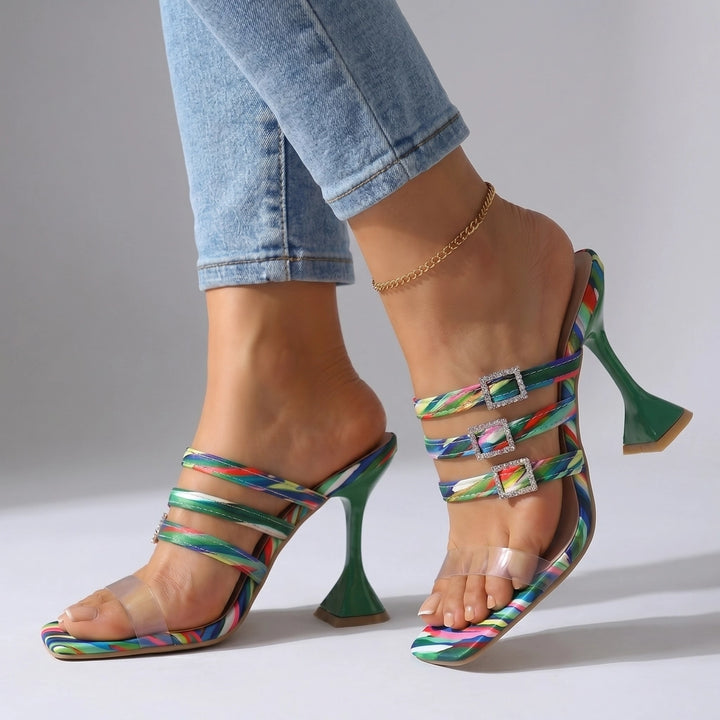 Green Multi Sienna Block Heel Slides 3