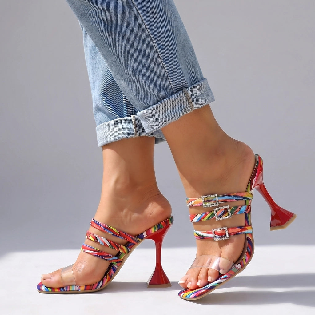 Red Multi Sienna Block Heel Slides 3