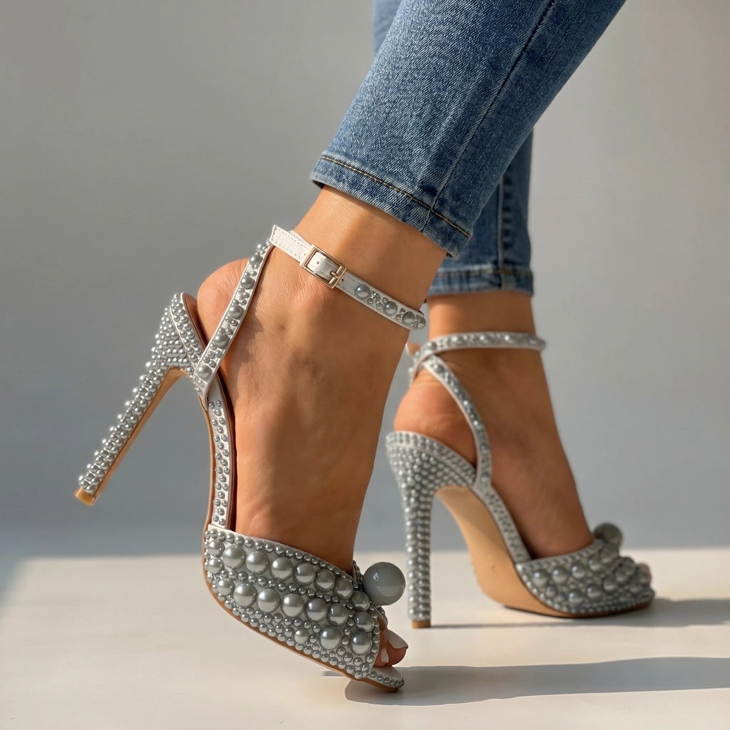 Silver Bradbury Embellished Peep-Toe Heels 2