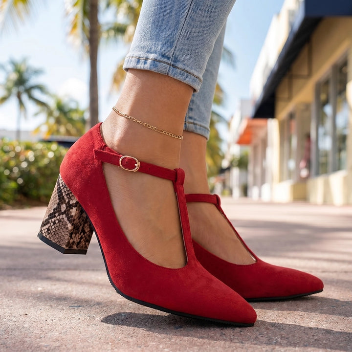 Red Kayla T-Strap Heels 2