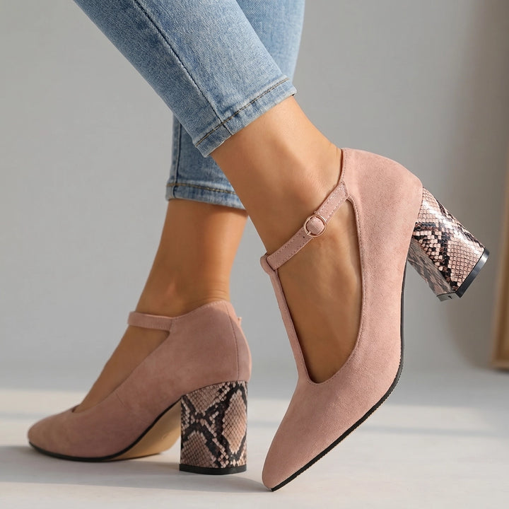 Pink Kayla T-Strap Heels 1