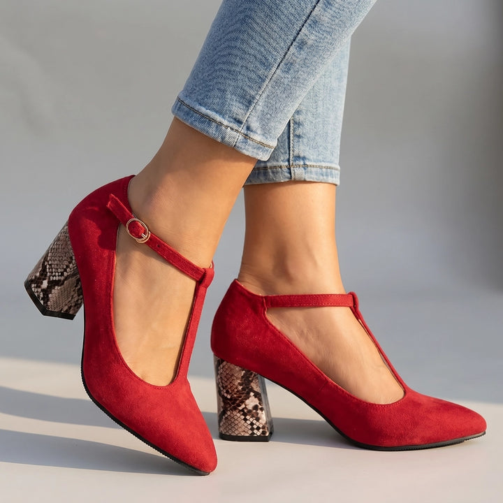 Red Kayla T-Strap Heels 1