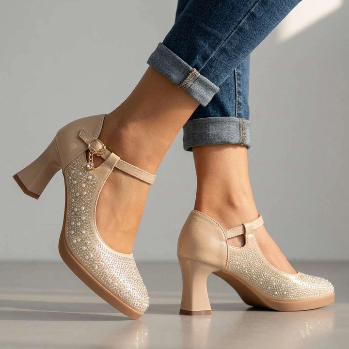 Amelie Crystal Heels - Color:Apricot;Size:35