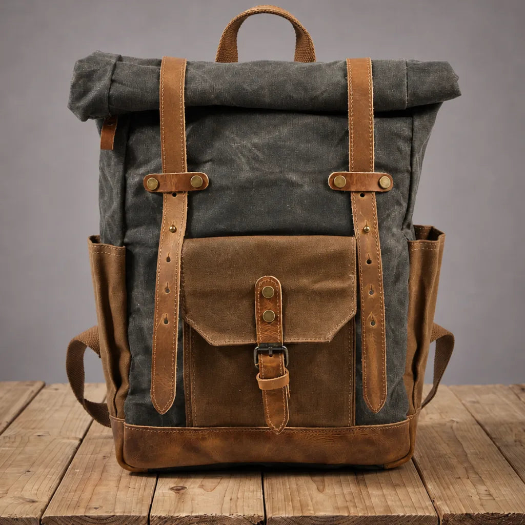 Barclay Waxed Canvas Backpack - Color:Dark Gray