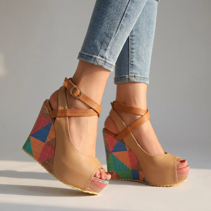 Maisy Wedge Sandals - Color:Beige;Size:35