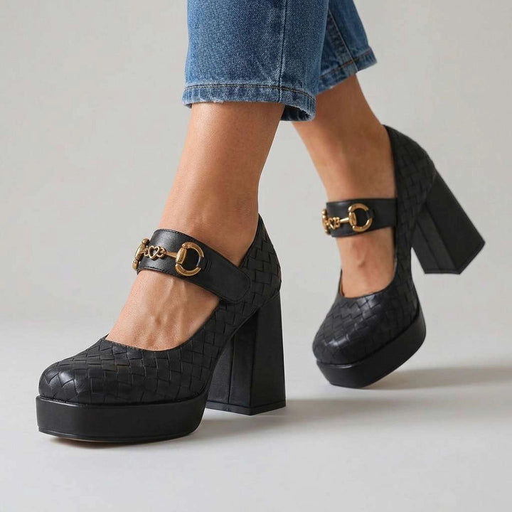 Katalina Mary Jane Heels - Color:Black;Size:35