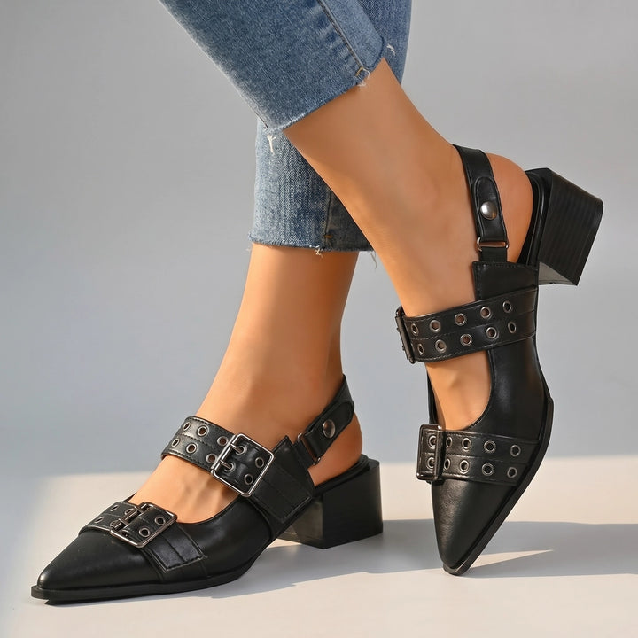 Black Fern Pointed Mary Jane Sandals 2
