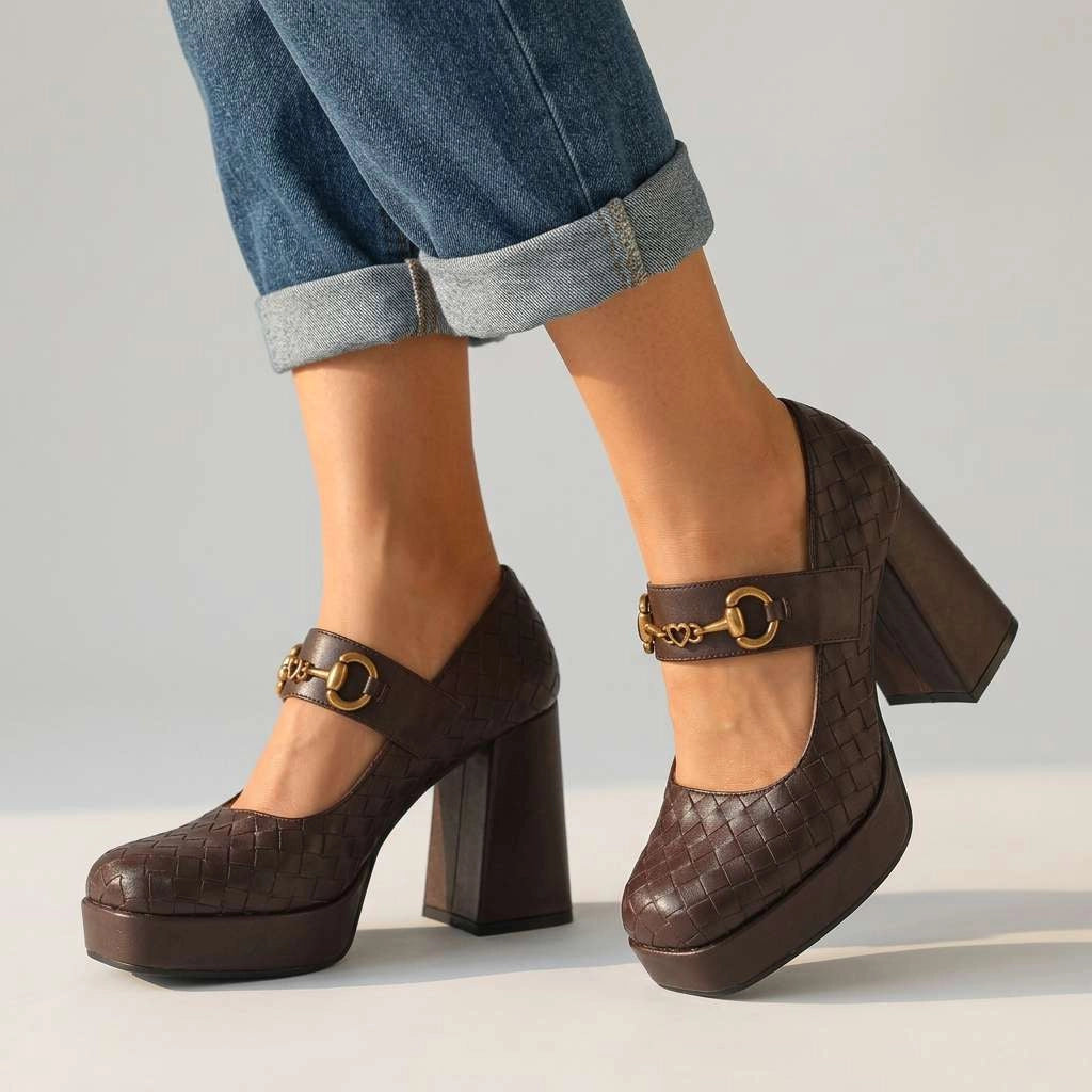Katalina Mary Jane Heels - Color:Dark Brown;Size:35