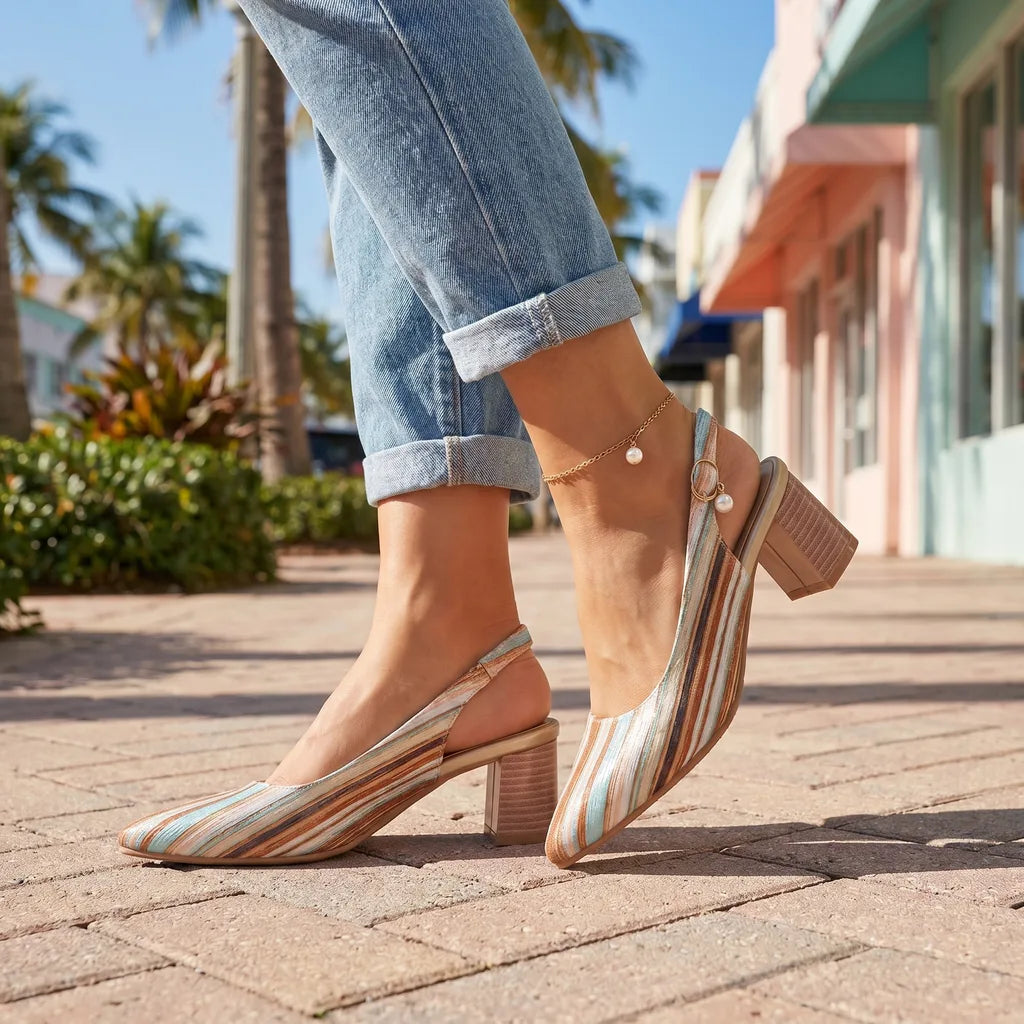 Apricot Sienna Striped Pointed Slingbacks 1