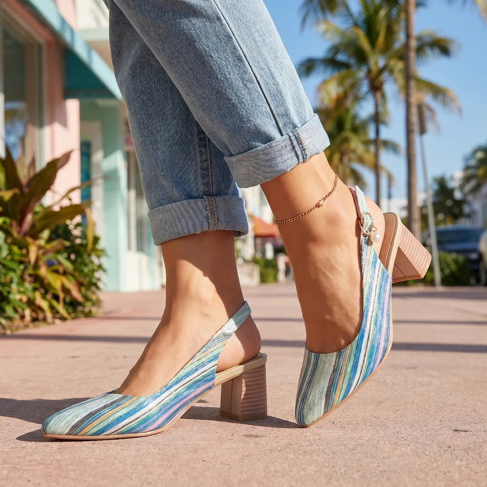 Blue Sienna Striped Pointed Slingbacks 1