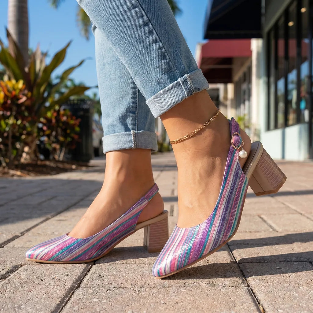 Purple Sienna Striped Pointed Slingbacks 2