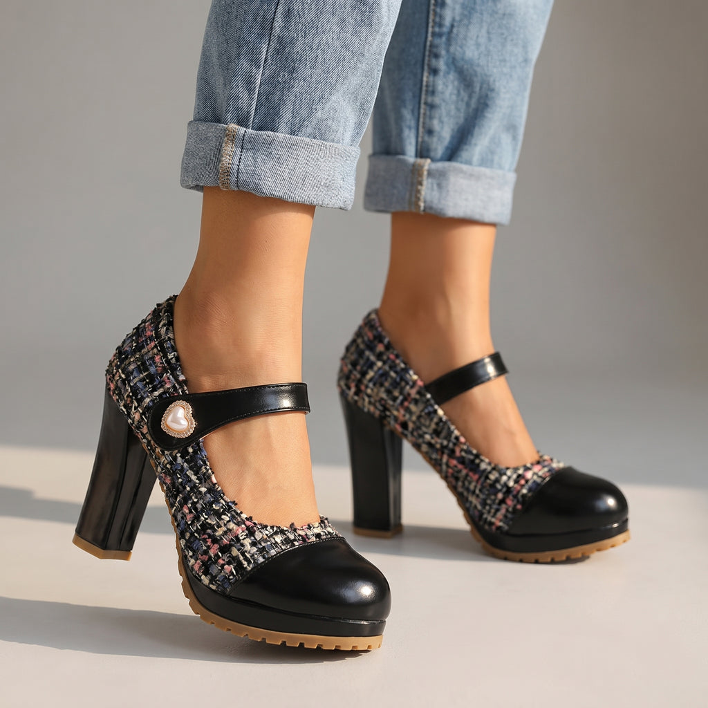 Eliza Tweed Block Heels - Color:Black;Size:35