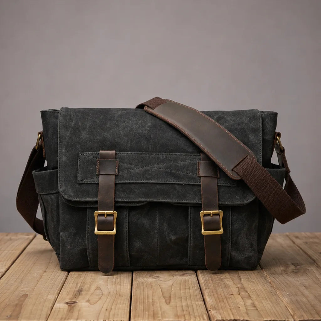 Felix Waxed Canvas Messenger Bag - Color:Black