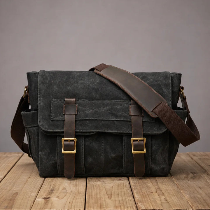 Felix Waxed Canvas Messenger Bag - Color:Black