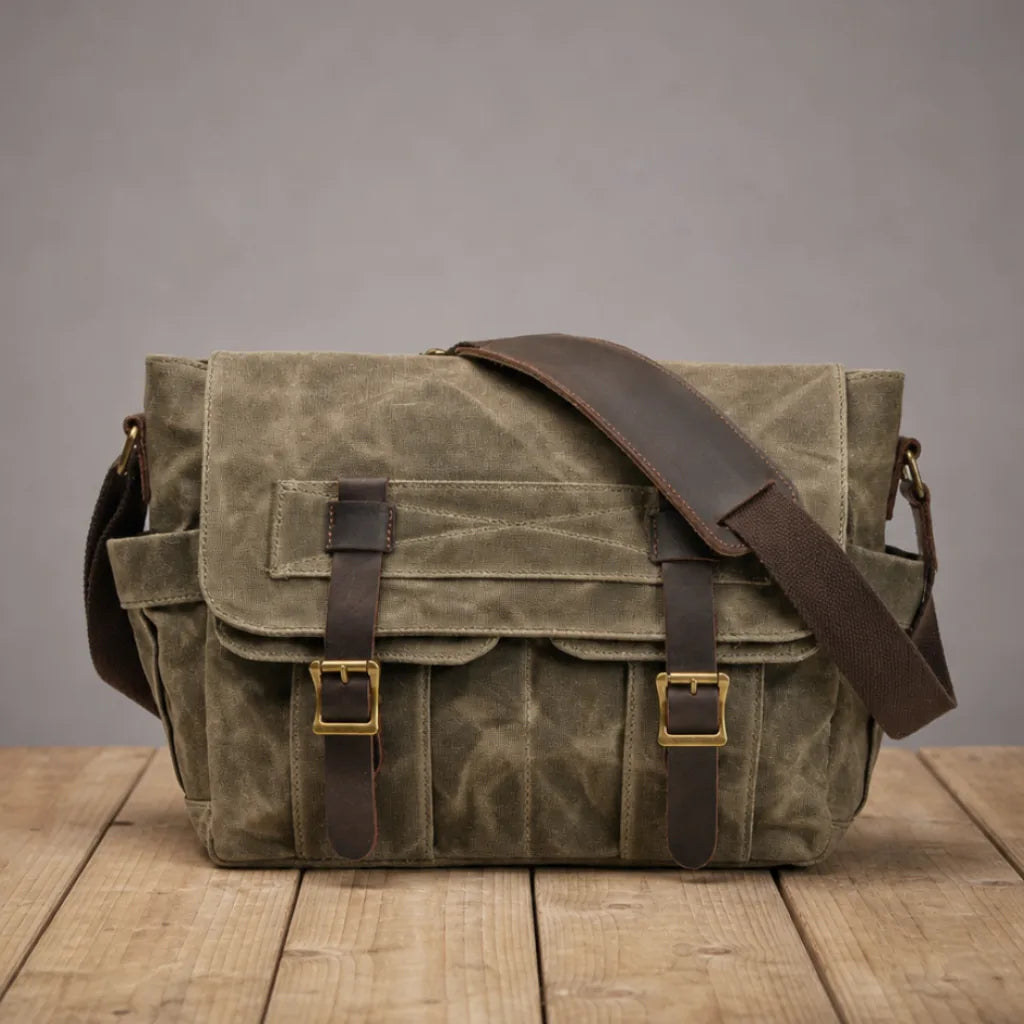 Felix Waxed Canvas Messenger Bag - Color:Green