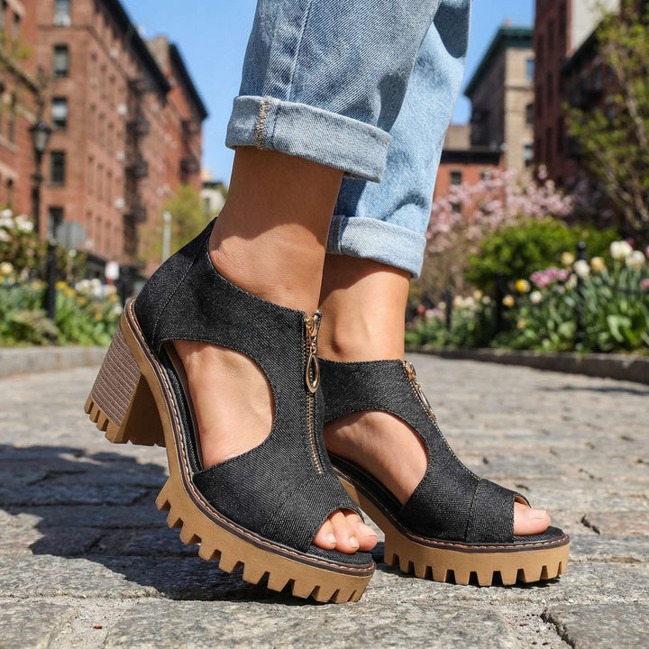 Larissa Denim Zipper Heels
