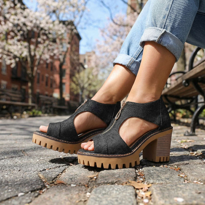 Larissa Denim Zipper Heels