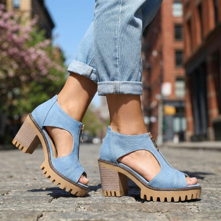 Larissa Denim Zipper Heels