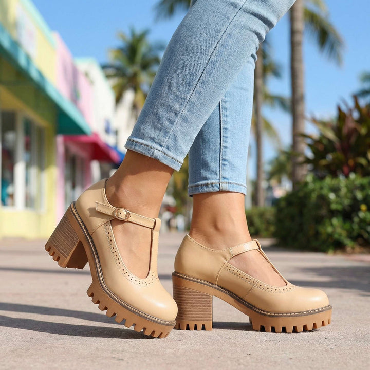 Jasmine Chunky T-Strap Mary Jane Heels