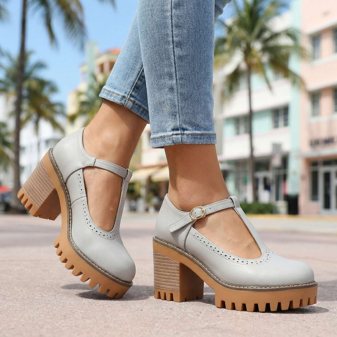 Jasmine Chunky T-Strap Mary Jane Heels