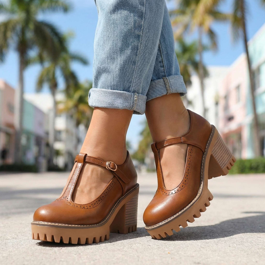 Jasmine Chunky T-Strap Mary Jane Heels