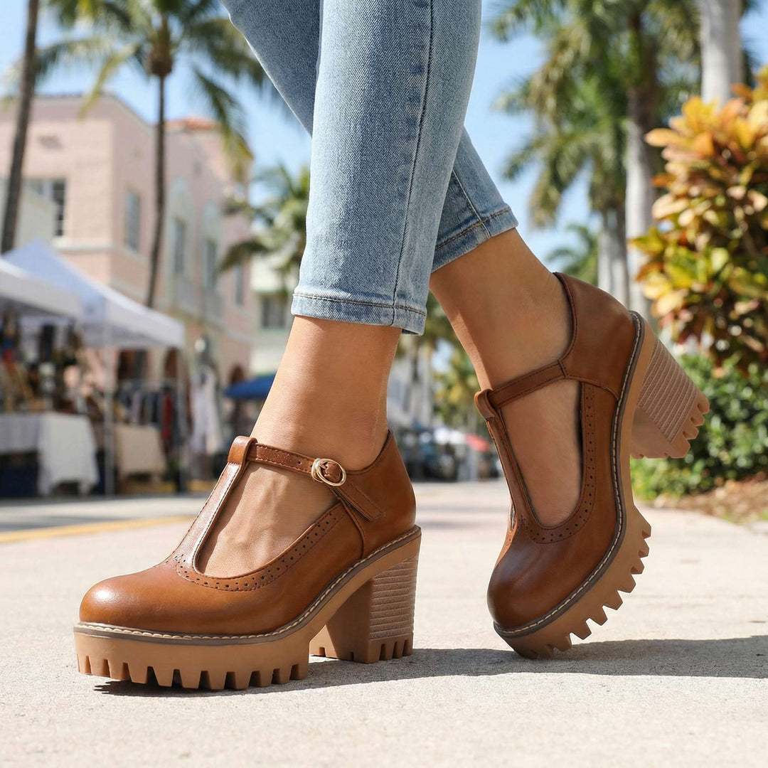 Jasmine Chunky T-Strap Mary Jane Heels
