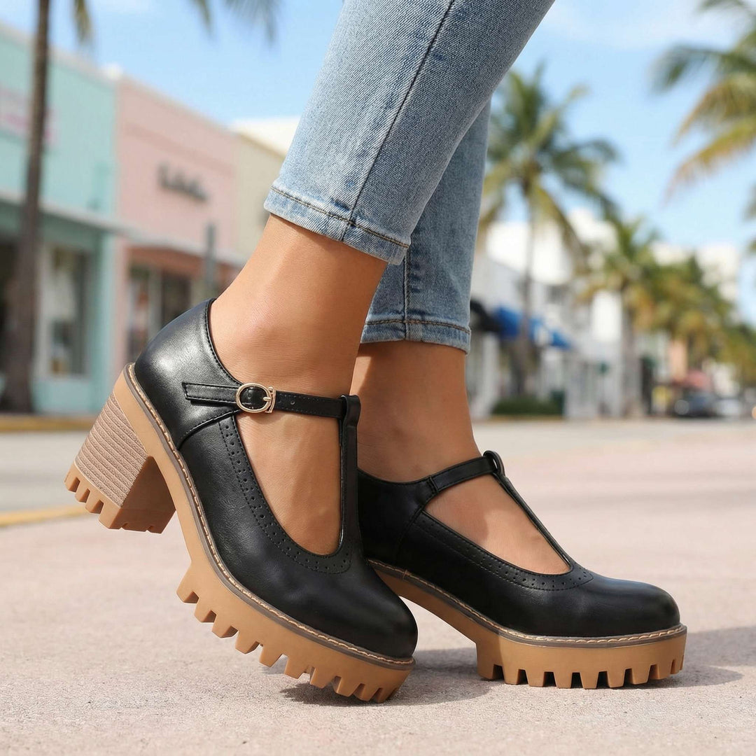 Jasmine Chunky T-Strap Mary Jane Heels