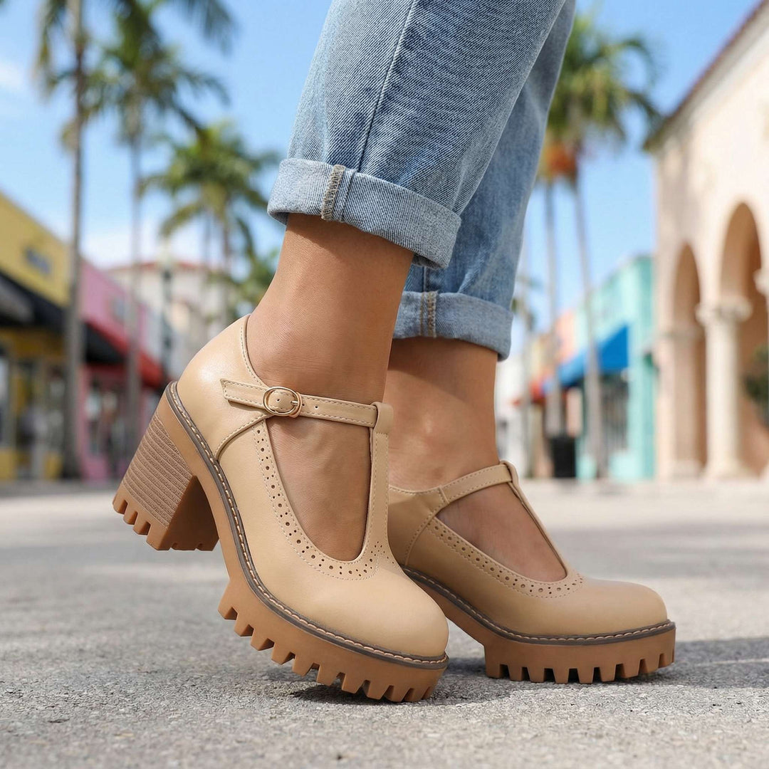 Jasmine Chunky T-Strap Mary Jane Heels