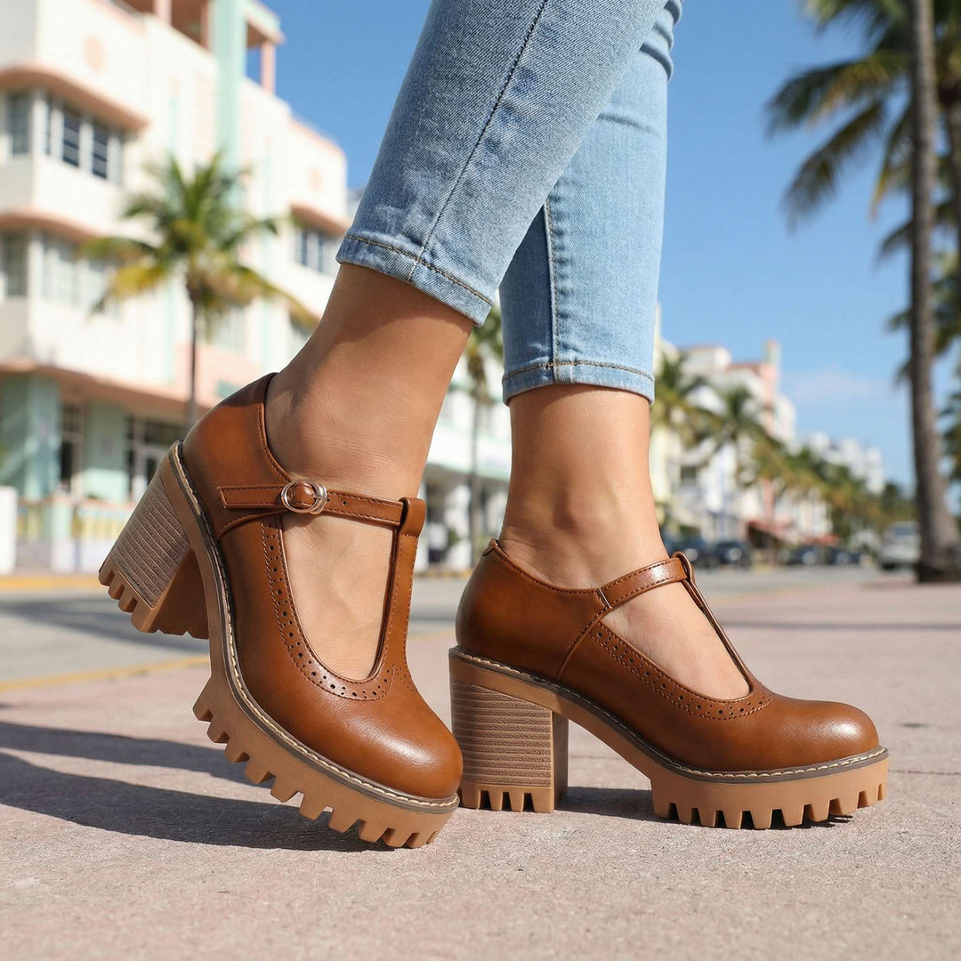 Jasmine Chunky T-Strap Mary Jane Heels