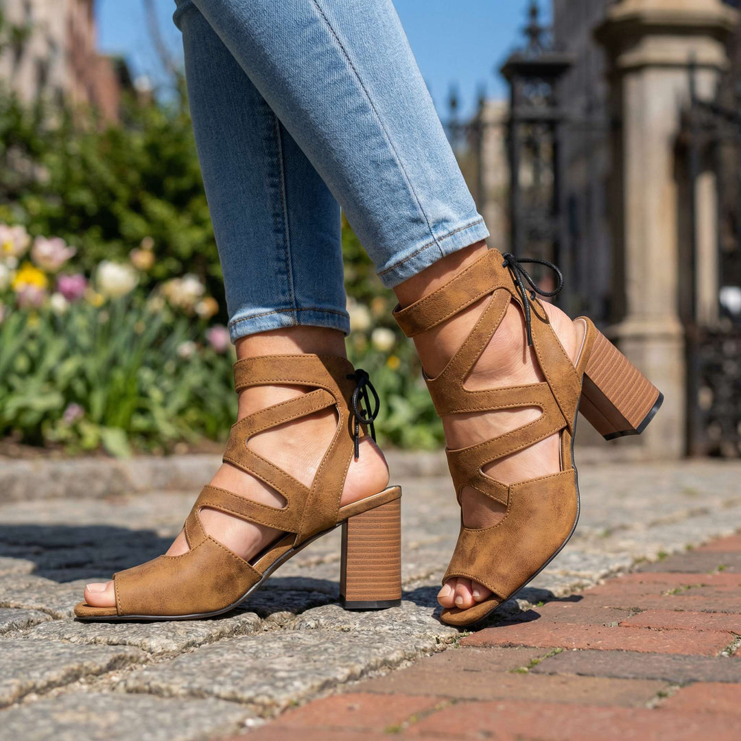 Amanda Lace-up Block Heel Sandal