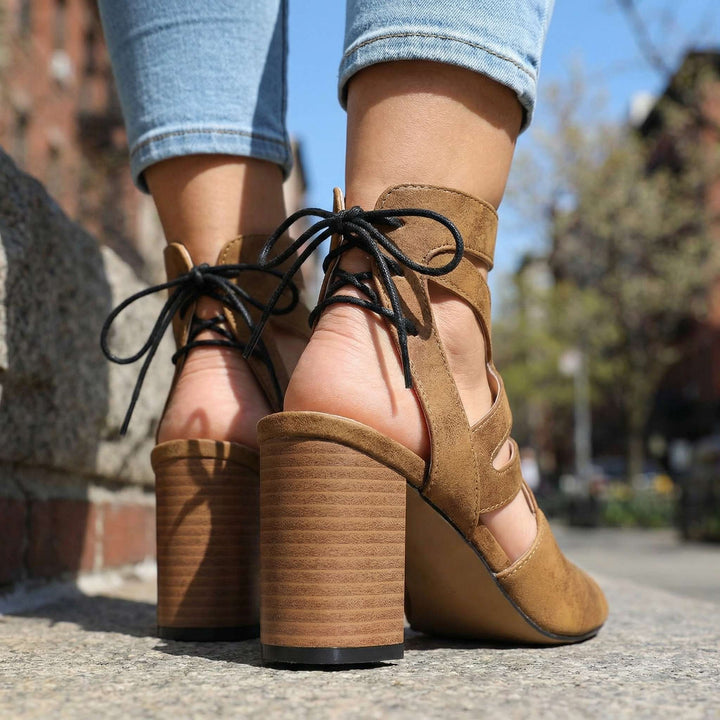 Amanda Lace-up Block Heel Sandal