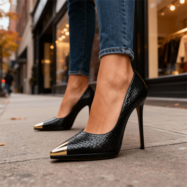 Charlize Gold Tip Heels