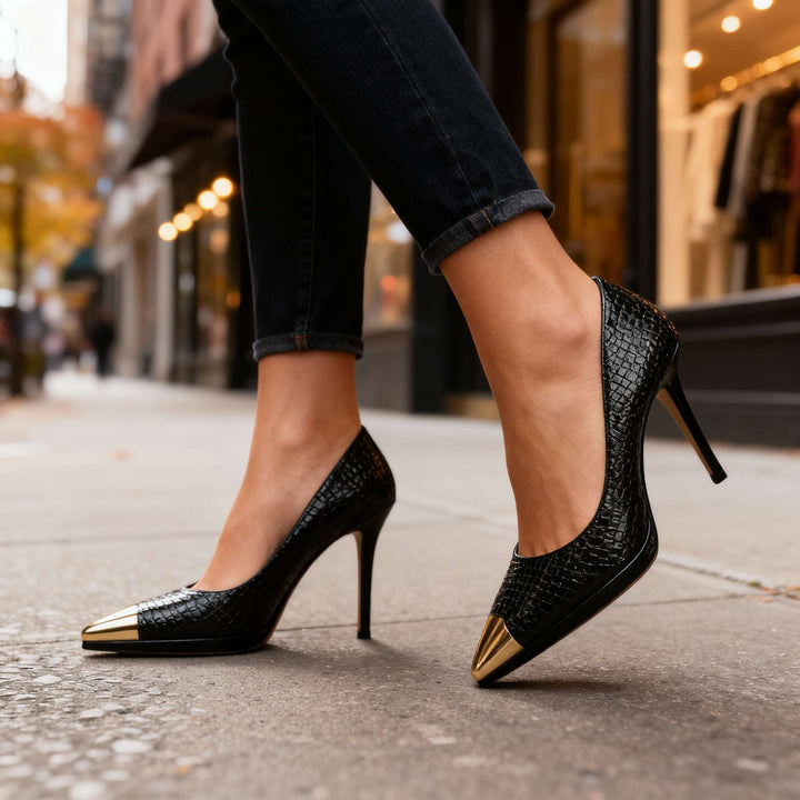 Charlize Gold Tip Heels