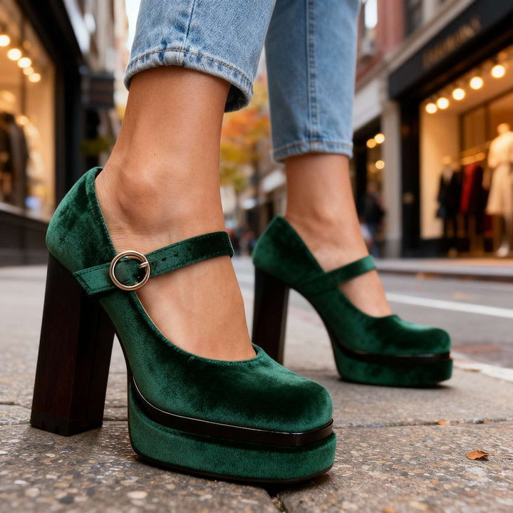 Jasmine Velvet Block heels
