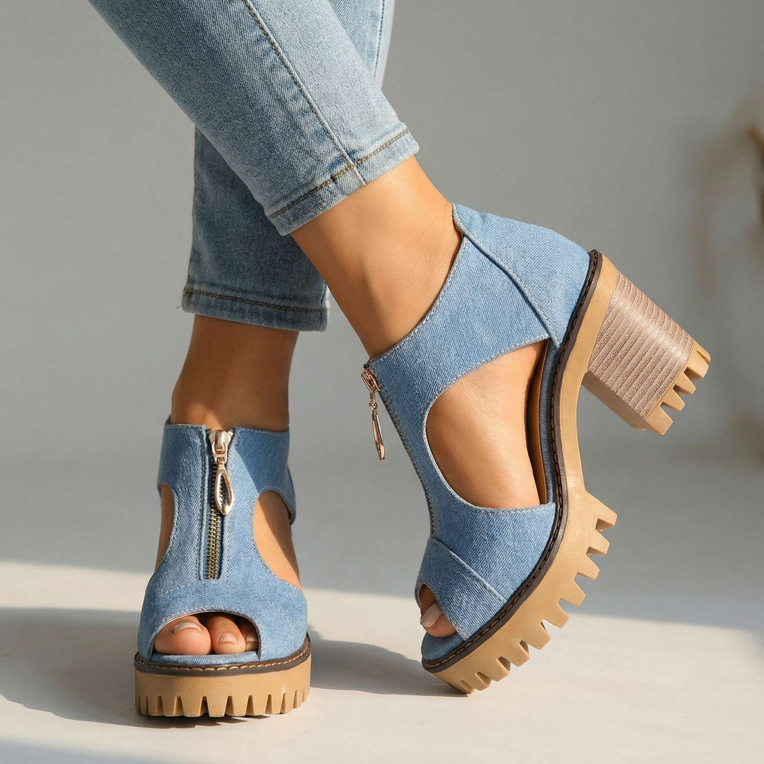 Larissa Denim Zipper Heels