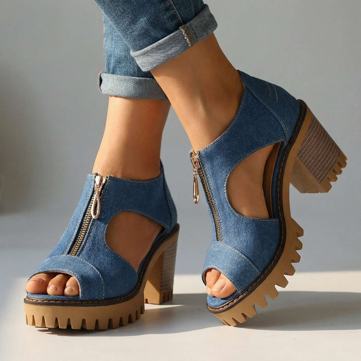 Larissa Denim Zipper Heels