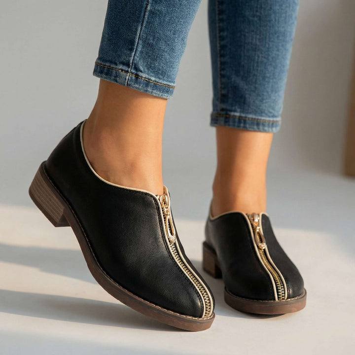 Larissa Low-Heel Zipper Shoes
