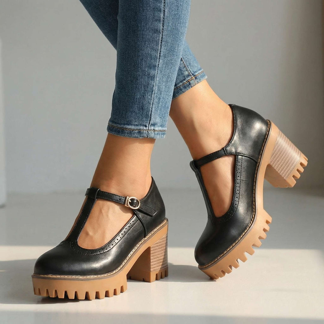 Jasmine Chunky T-Strap Mary Jane Heels