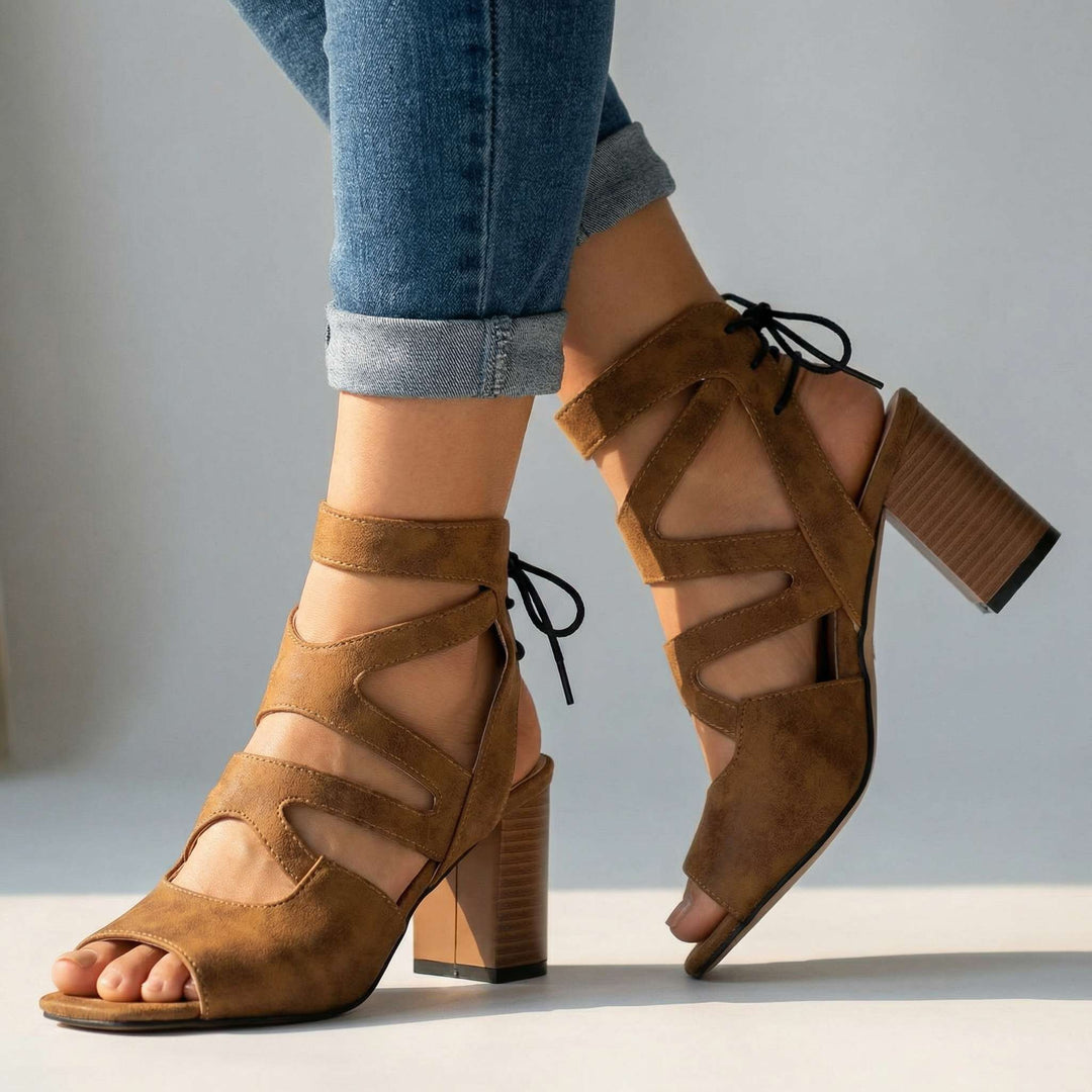 Amanda Lace-up Block Heel Sandal