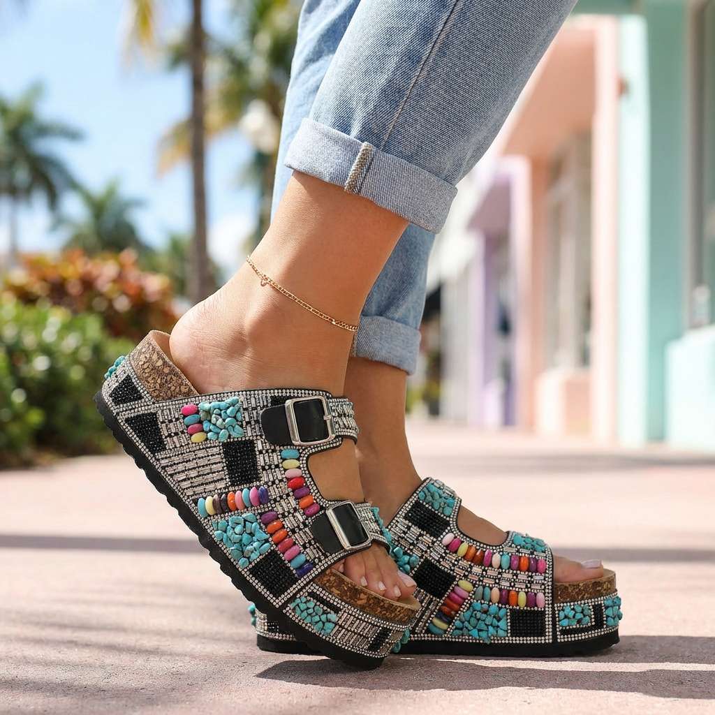 Samantha Beaded Platform Slides – Hudson Hills