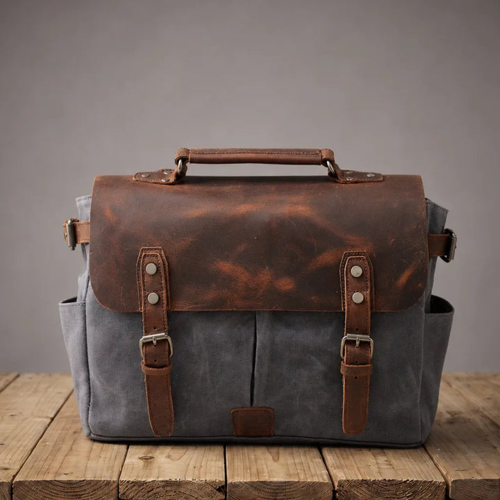Gabriel Waxed Canvas Briefcase - Color:Blue