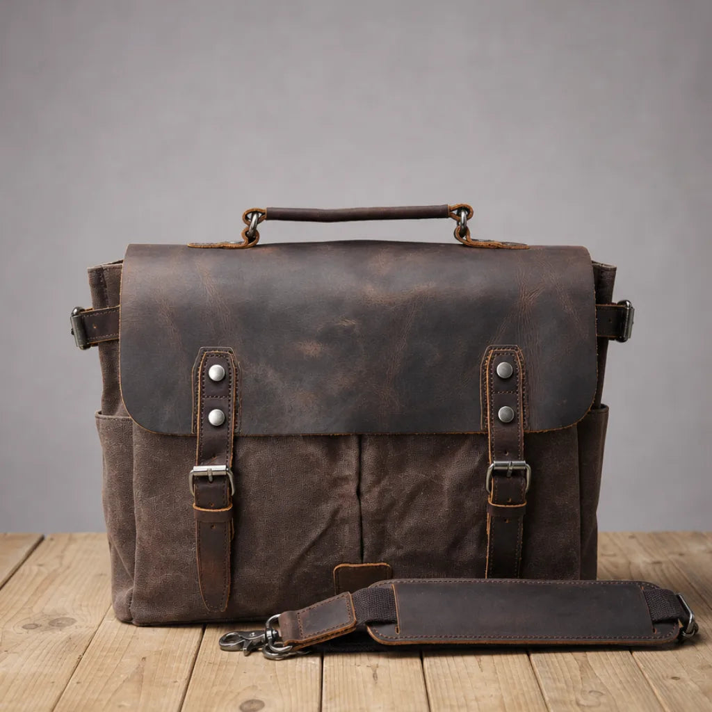 Gabriel Waxed Canvas Briefcase - Color:Gray