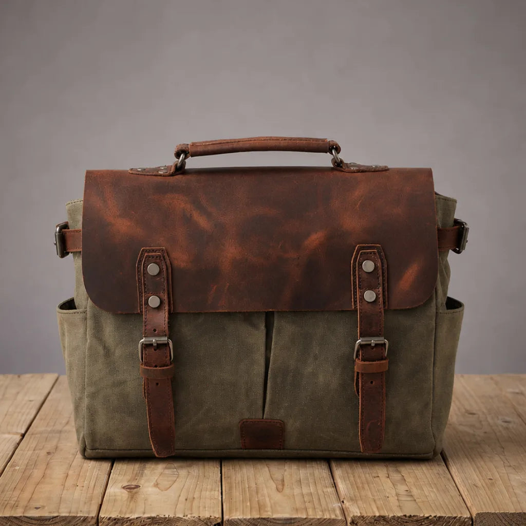 Gabriel Waxed Canvas Briefcase - Color:Green